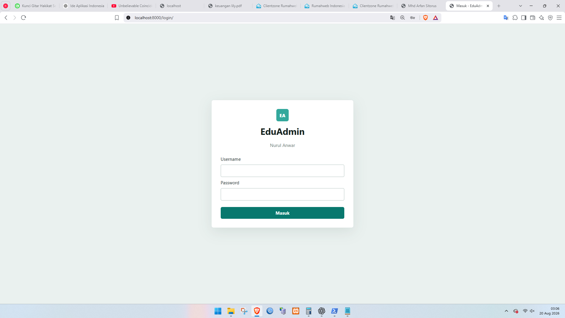 Halaman login EduAdmin